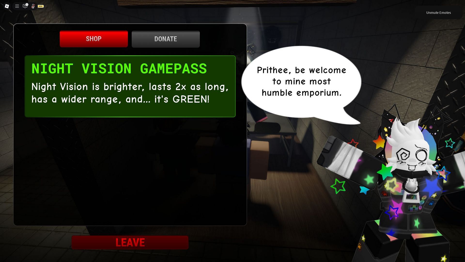 The in-game shop in Suitborn (Image via Roblox)